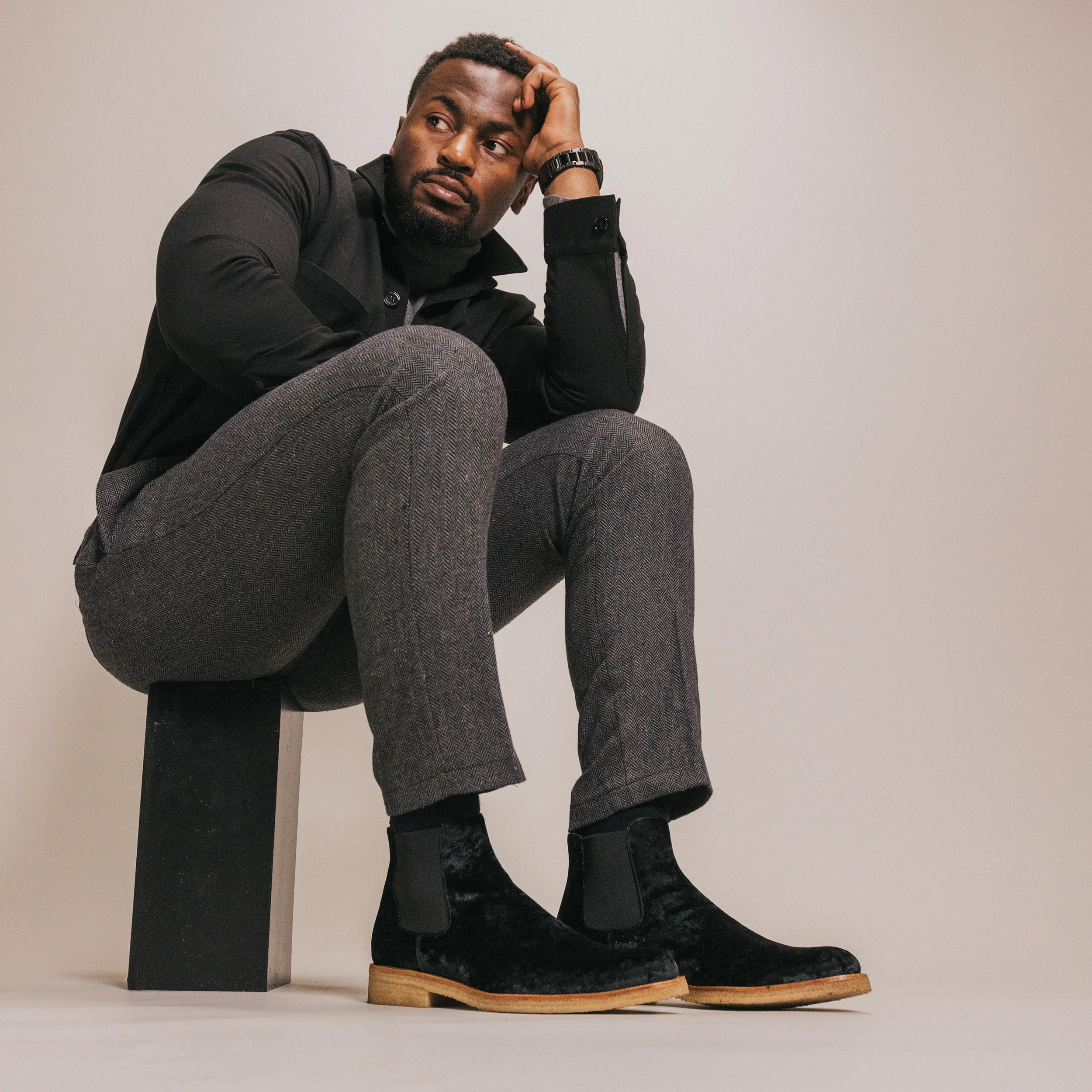 The Jude Boot in Black Velour - Image 3